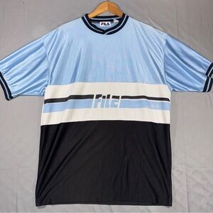 Vintage Fila Colorblock Mesh Panel Soccer Jersey Blue White Black Size XL